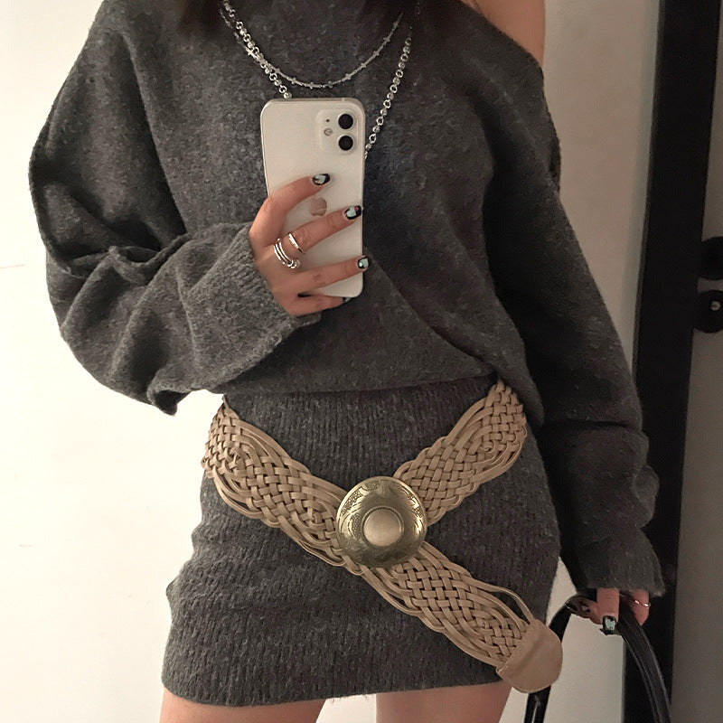 Szeroki pleciony pasek damski w stylu boho