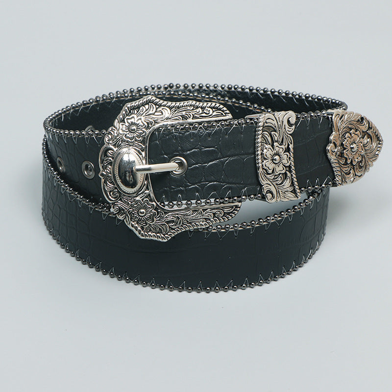 Czarny skórzany pasek w stylu retro