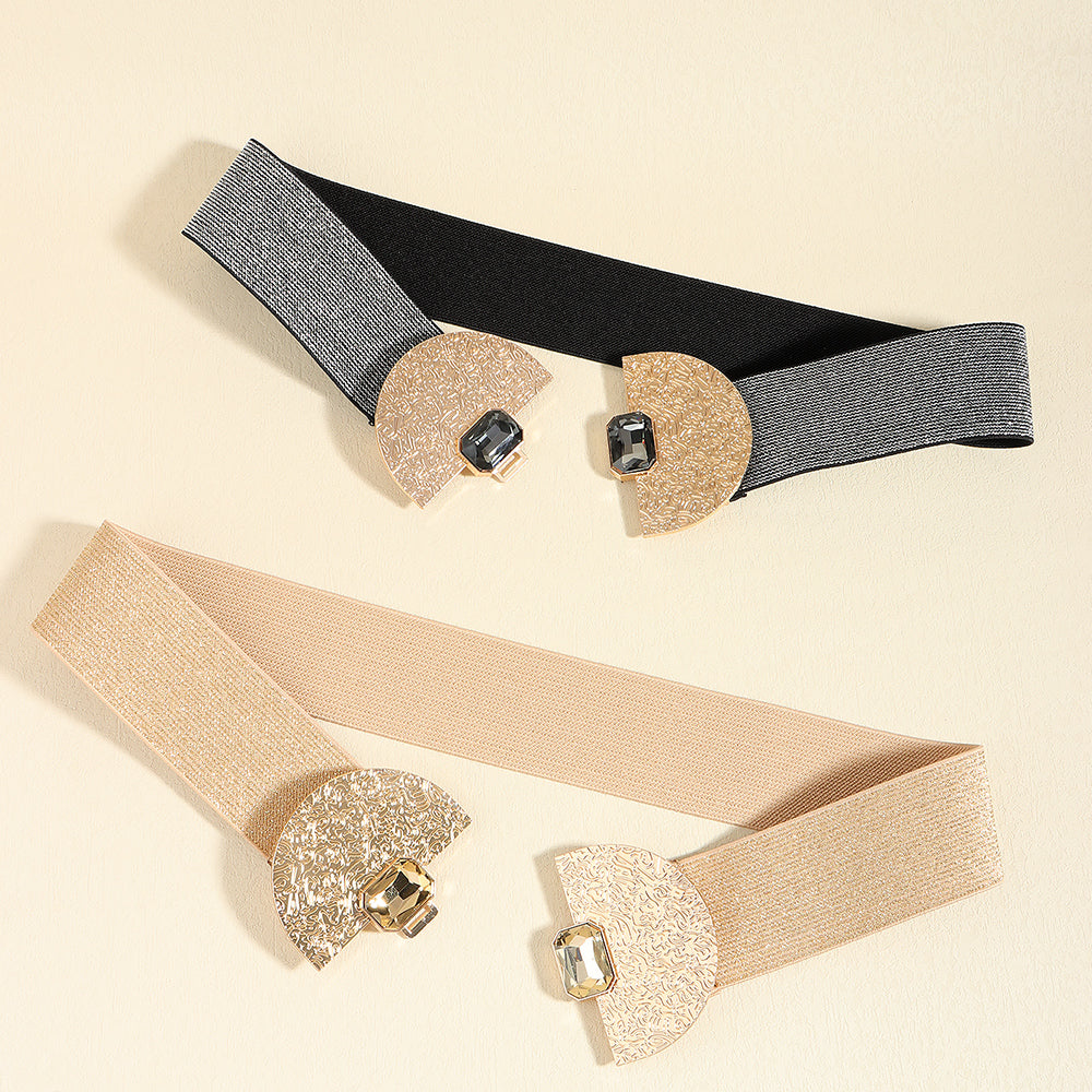 Fashion Stretch Women Glittering With Pearls Elastic Belt De